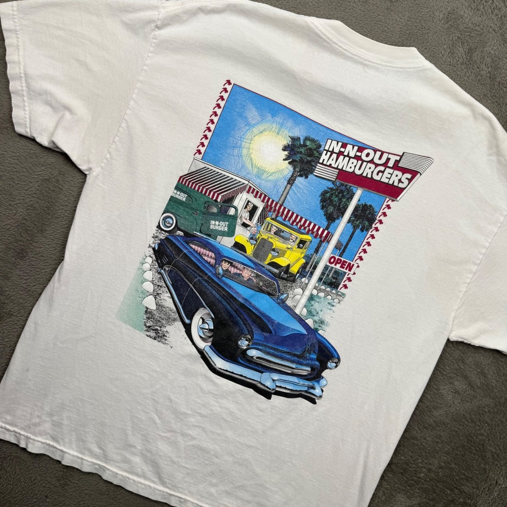 In-N-Out Burger Graphic T-Shirt Mens XL White Excellent Classic Car California